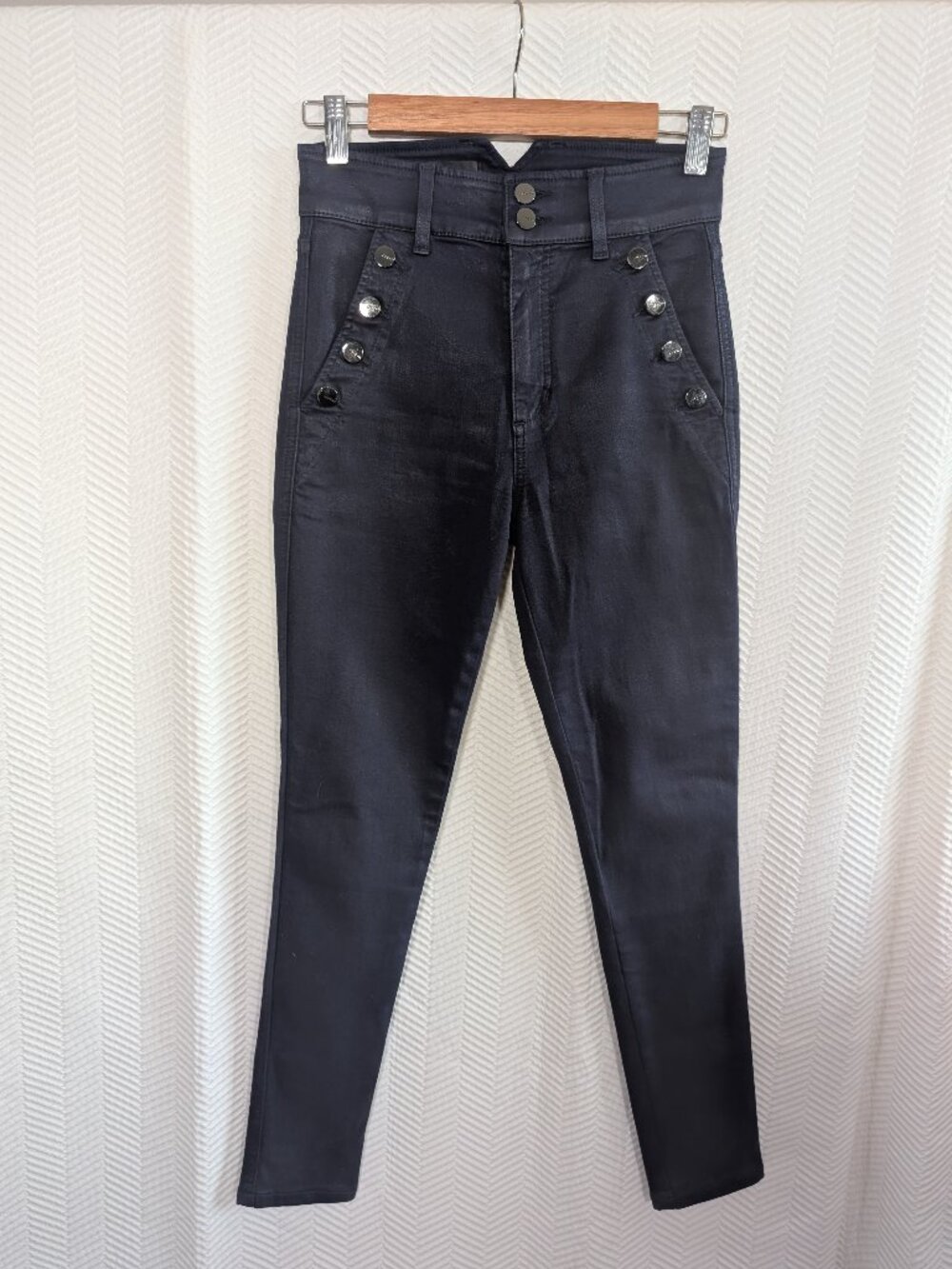 JOE’S Jeans Georgia High Rise Skinny Coated Denim Navy Sailor Buttons Size 26